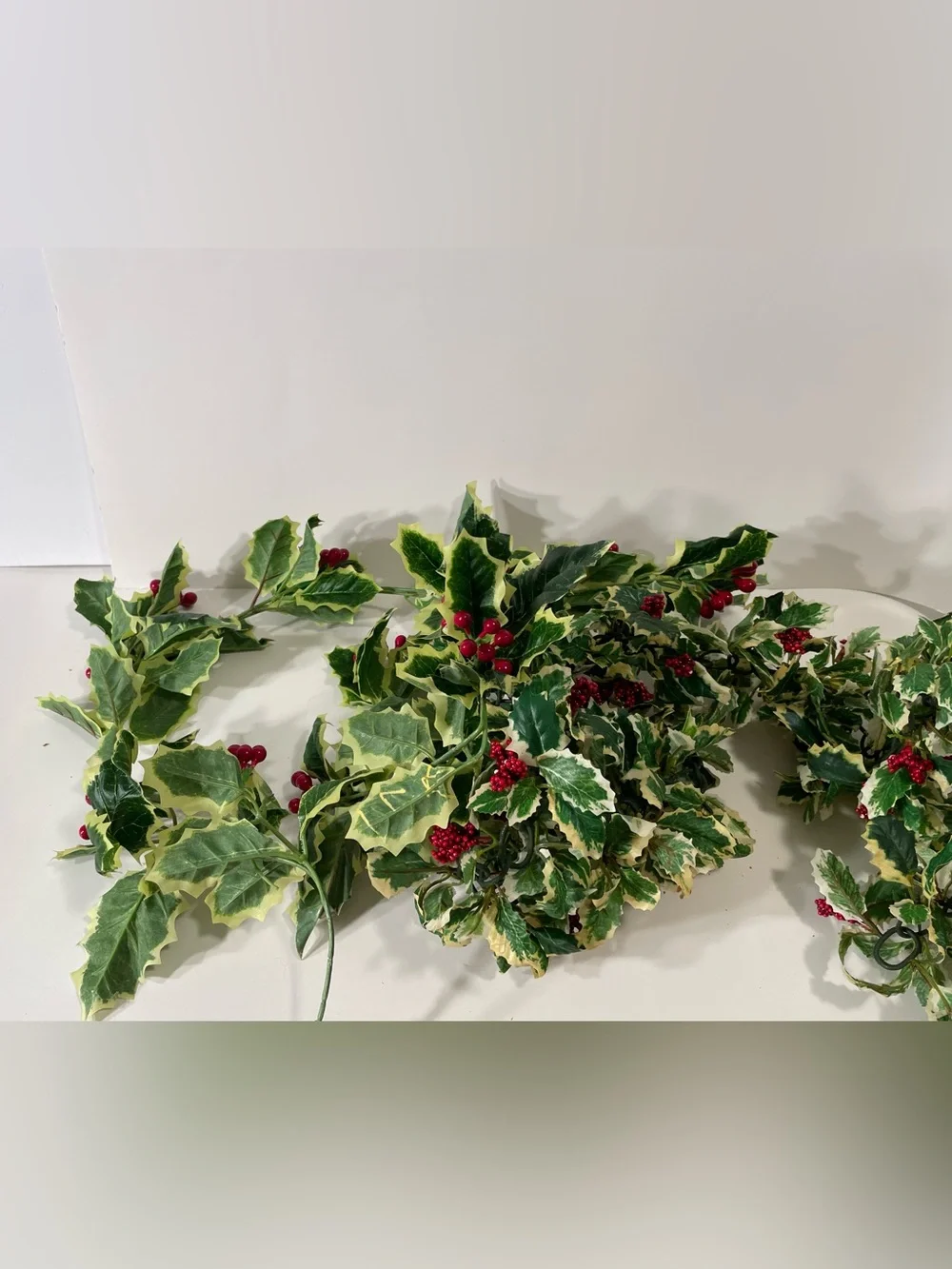 Vintage Christmas Holly Ivy Garland Lot 2 Pieces 5 Ft & 3 Ft Plastic Decor MCM